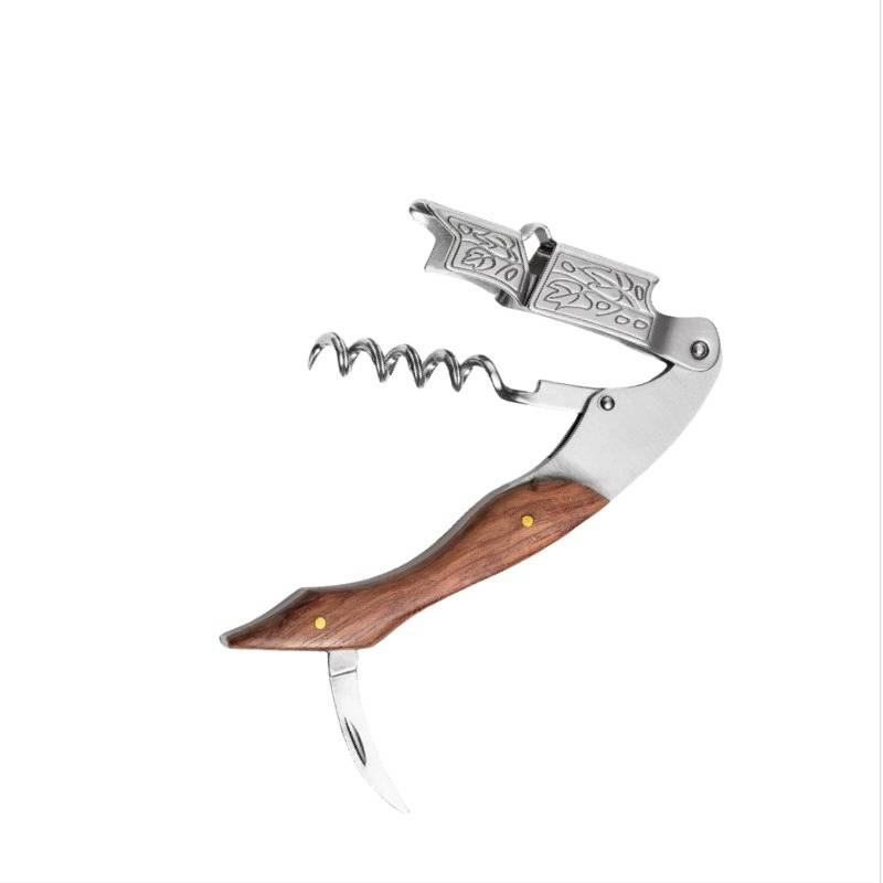Multifunktionaler Korkenzieher mit Rosenholzgriff und Weinlaub-Design