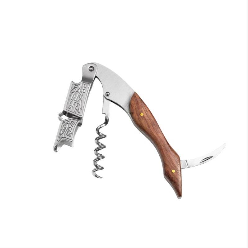 Multifunktionaler Korkenzieher mit Rosenholzgriff und Weinlaub-Design