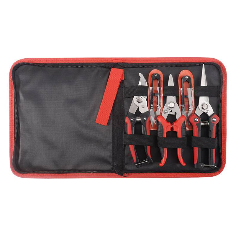 Fünfteiliges Gartenscheren-Set mit Segeltuchtasche