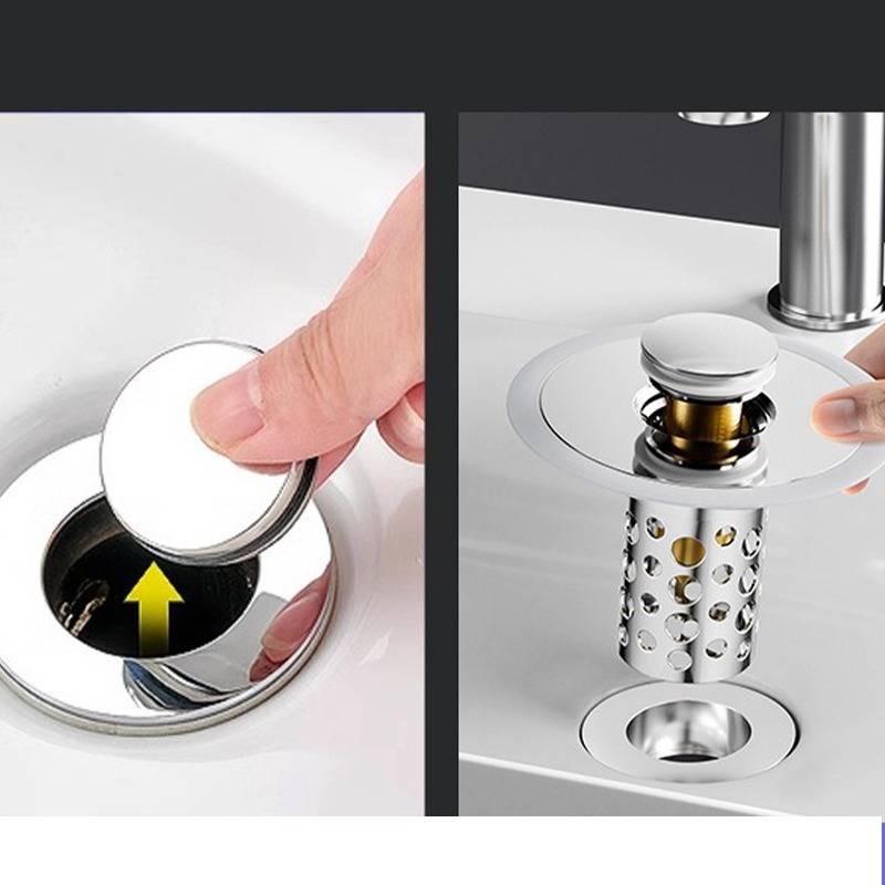 Waschbecken Pop-Up Ablaufgarnitur, Universal Waschbeckenstöpsel mit Haarsieb Silver