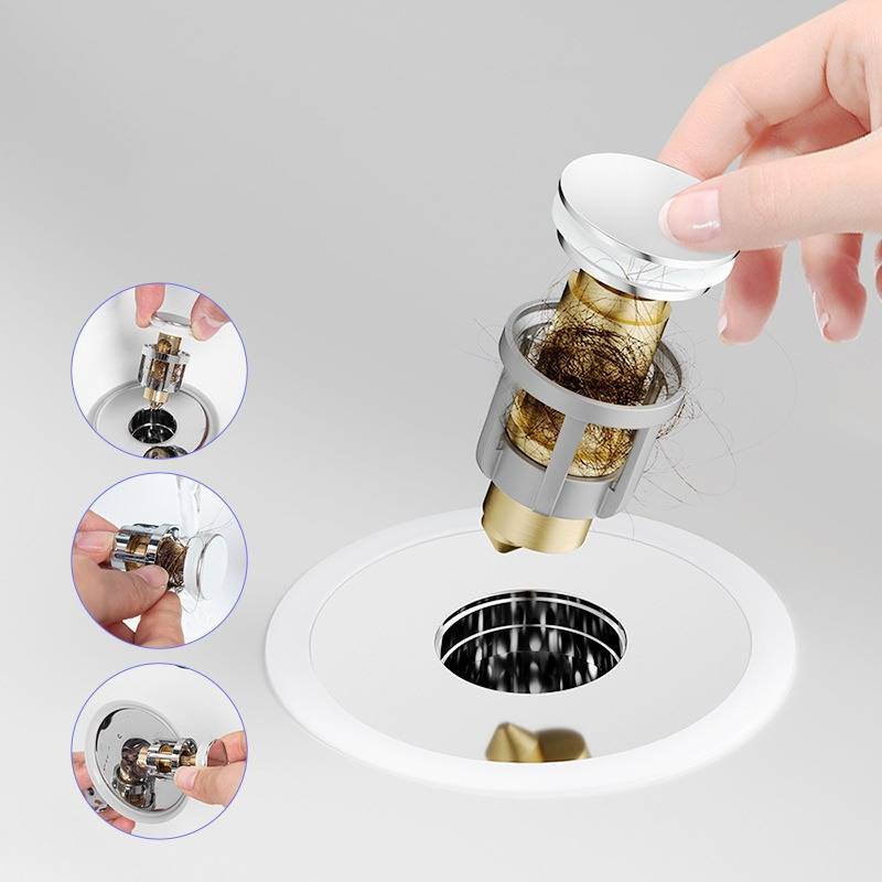 Waschbecken Pop-Up Ablaufgarnitur, Universal Waschbeckenstöpsel mit Haarsieb Grey