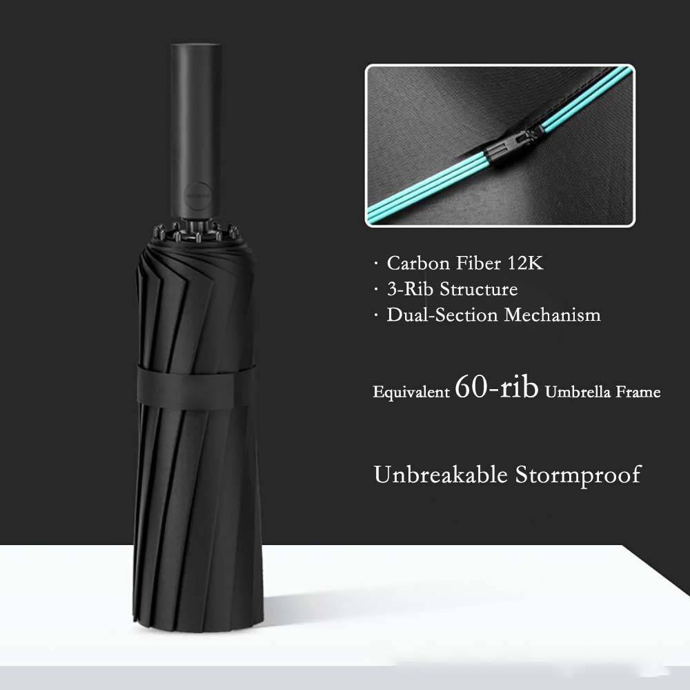 Vollautomatischer Regenschirm mit 60 Rippen – Sturmfester Drachenknochen-Regenschirm Black