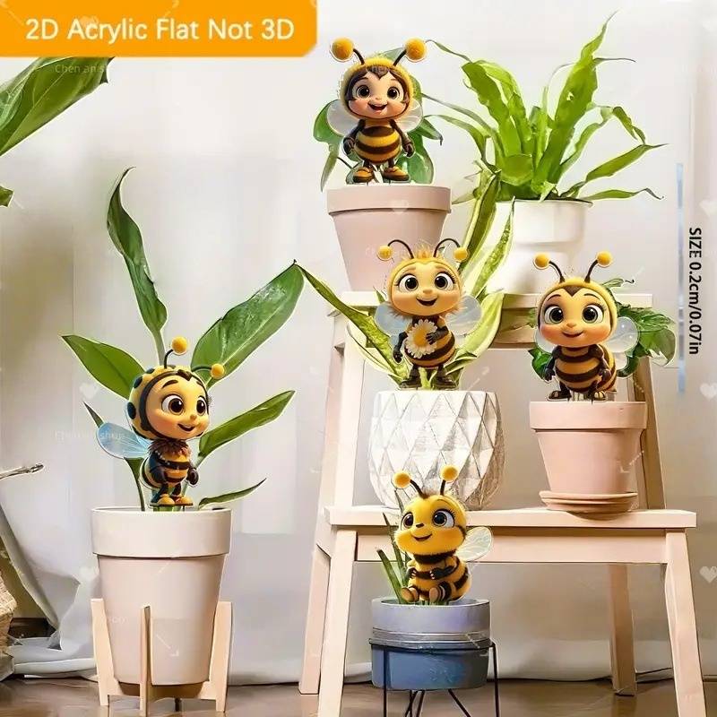 5er-Set Bienenornamente, 2D-Flachanhänger aus Acryl, Geschenke mit Bienenmotiv