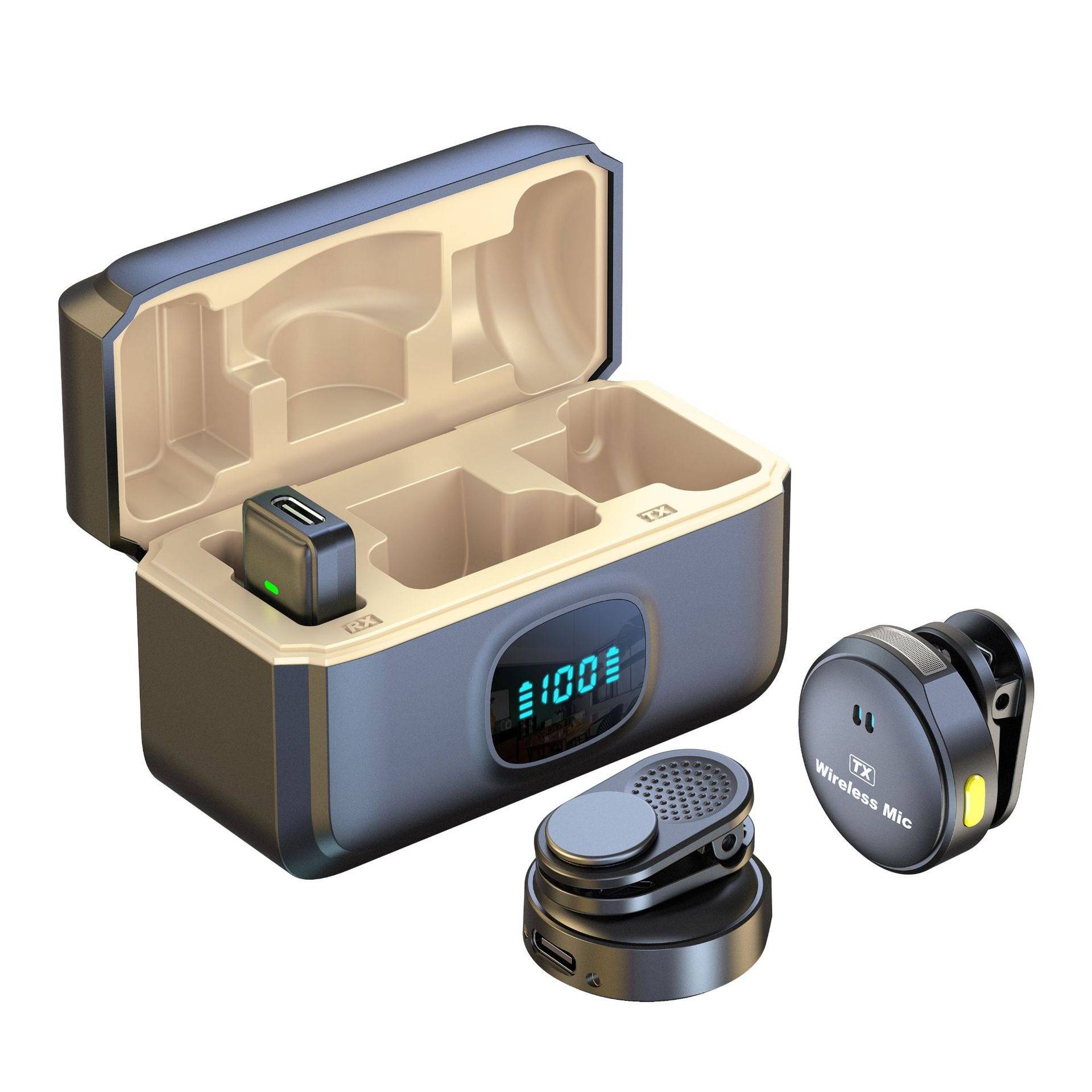 Kabelloses Lavalier-Mikrofon mit LED-Display, Dual-Mikrofon-System, Typ-C-Schnittstelle