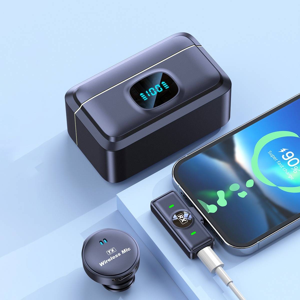 Kabelloses Lavalier-Mikrofon mit LED-Display, Dual-Mikrofon-System, Typ-C-Schnittstelle