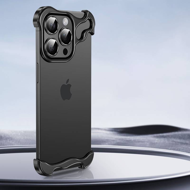 Einzigartige Metallrahmenhülle + Objektivfolie für iPhone 14 Pro Max Black