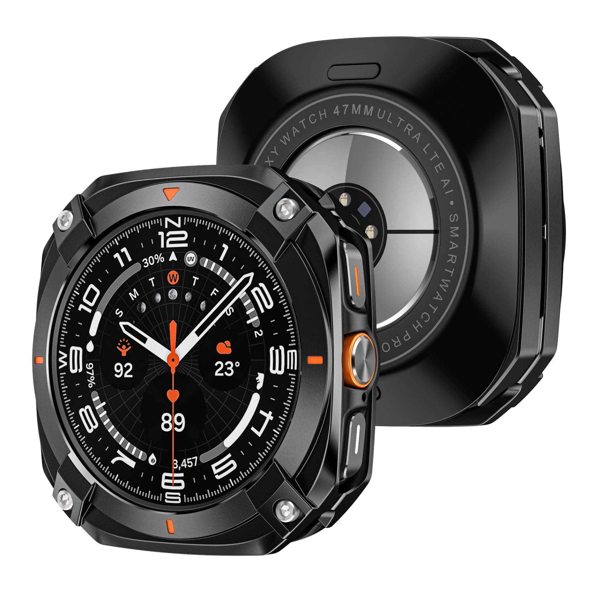 Cyber Hollow Schutzgehäuse kompatibel mit Samsung Ultra und Samsung Galaxy Watch7 – Robustes Zinklegierung + PC Material, Mehrfarbige Auswahl Black