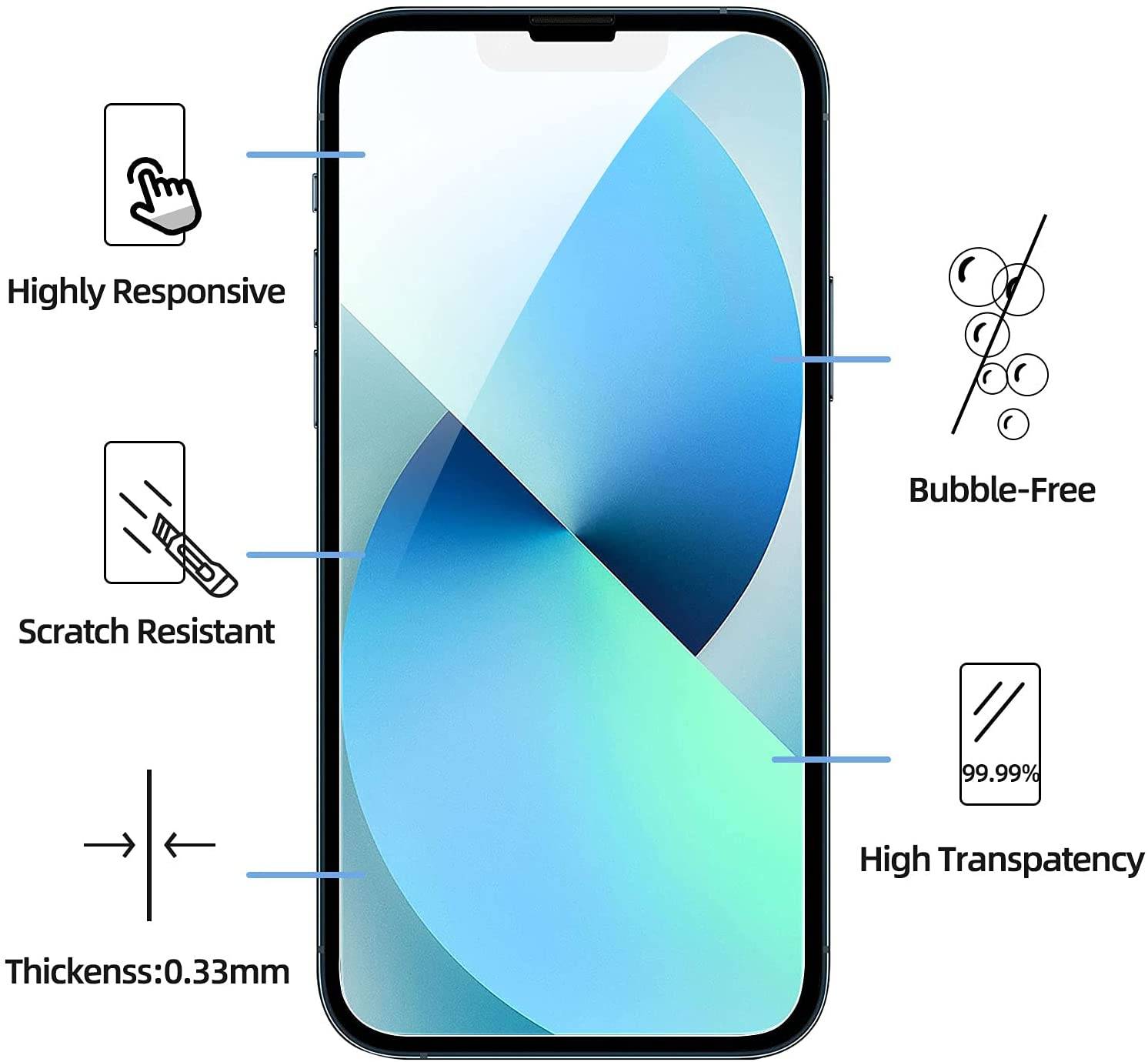 Displayschutzfolie iPhone 13/13 Pro Hartglas 3er-Pack