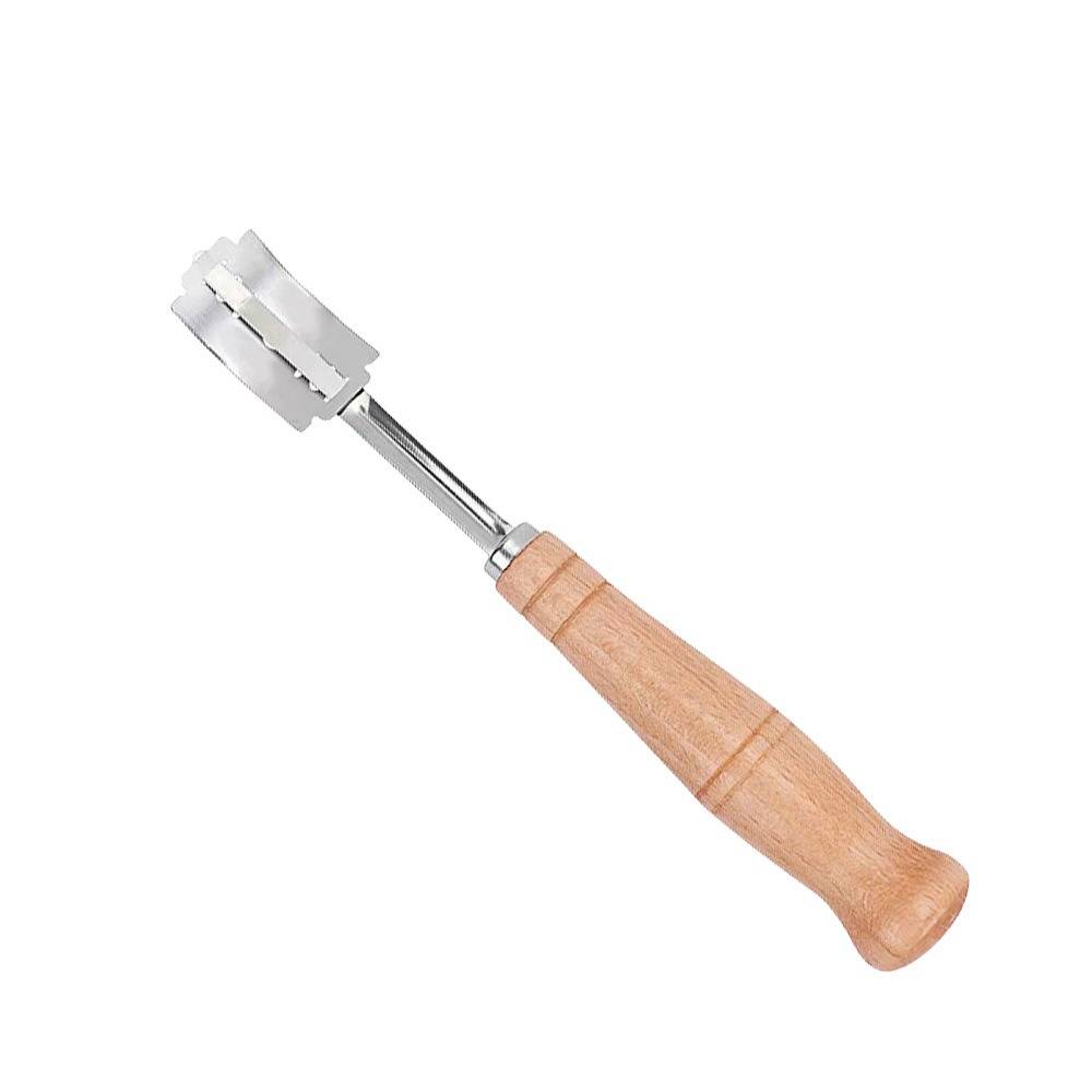 Edelstahl Brotmesser mit 5 Klingen und Lederscheide - Teigschneider mit Holzgriff, kompatibel mit verschiedenen Brotarten