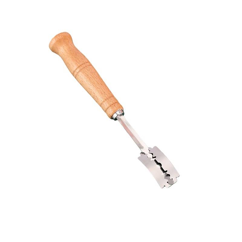 Edelstahl Brotmesser mit 5 Klingen und Lederscheide - Teigschneider mit Holzgriff, kompatibel mit verschiedenen Brotarten