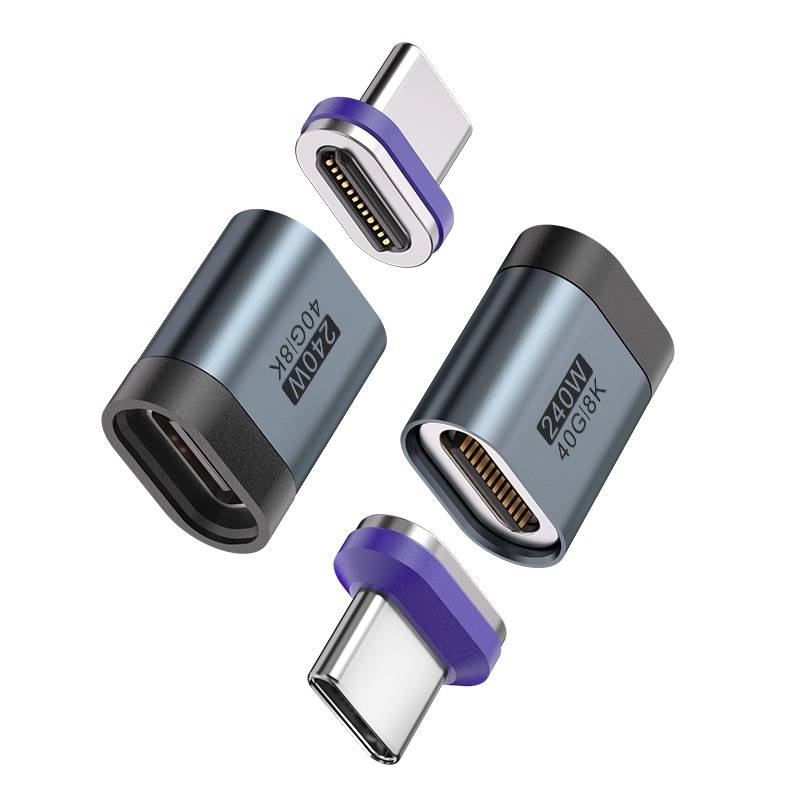 24-Pin 8K/40Gbps 240W Typ-C Magnetadapter mit Typ-C Magnetkopf, kompatibel mit Laptops, Tablets und Smartphones