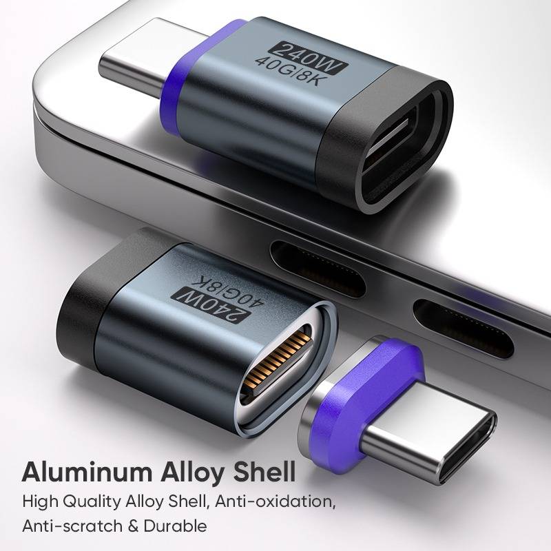 24-Pin 8K/40Gbps 240W Typ-C Magnetadapter mit Typ-C Magnetkopf, kompatibel mit Laptops, Tablets und Smartphones