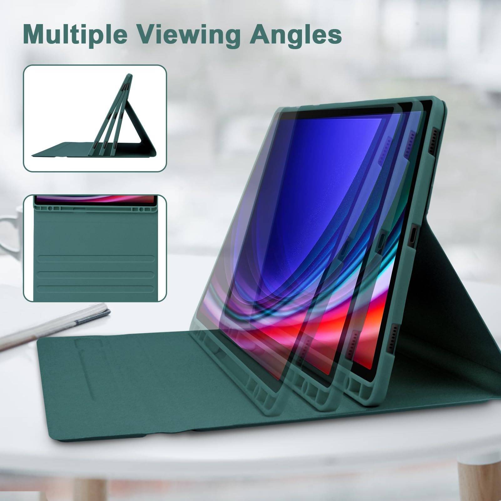 Bluetooth-Tastaturhülle + Tastatur, kompatibel mit Samsung Galaxy Tab S7 FE 5G 12,4 Zoll, Dunkelgrün