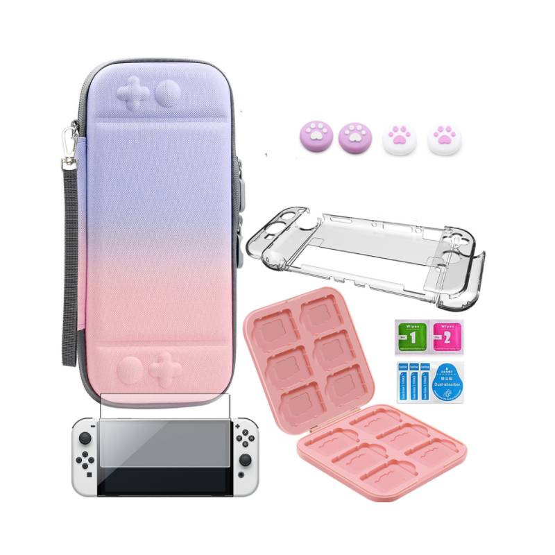 Switch OLED Etui mit Zubehör Rosa / Blau 8 Teile