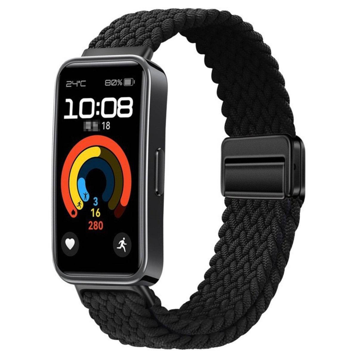 Magnetisches Nylon-Armband kompatibel mit Huawei Band 8/9/10 – Mehrfarbige Optionen Black