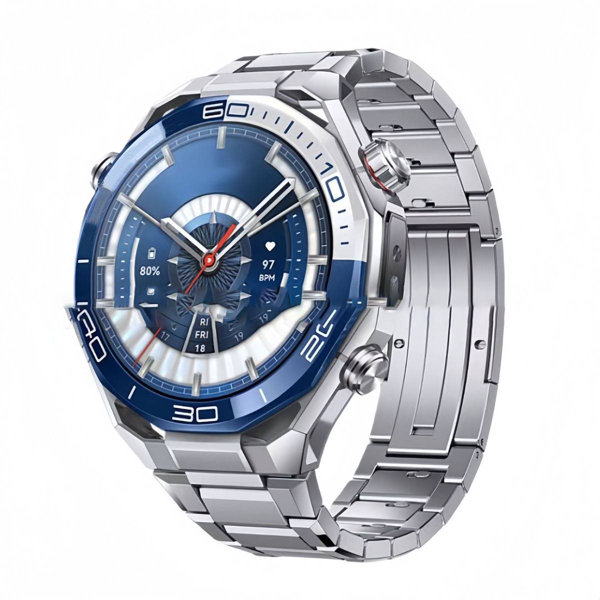 22mm Titan Uhrenarmband mit Butterfly-Schließe kompatibel mit Huawei WATCH Ultimate & GT Serie Silver