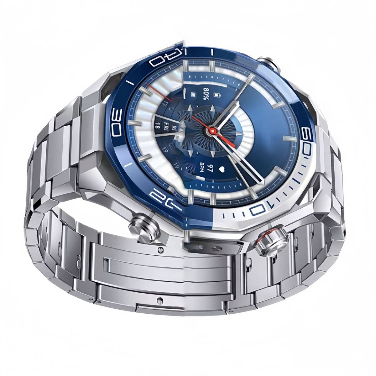 22mm Titan Uhrenarmband mit Butterfly-Schließe kompatibel mit Huawei WATCH Ultimate & GT Serie Silver
