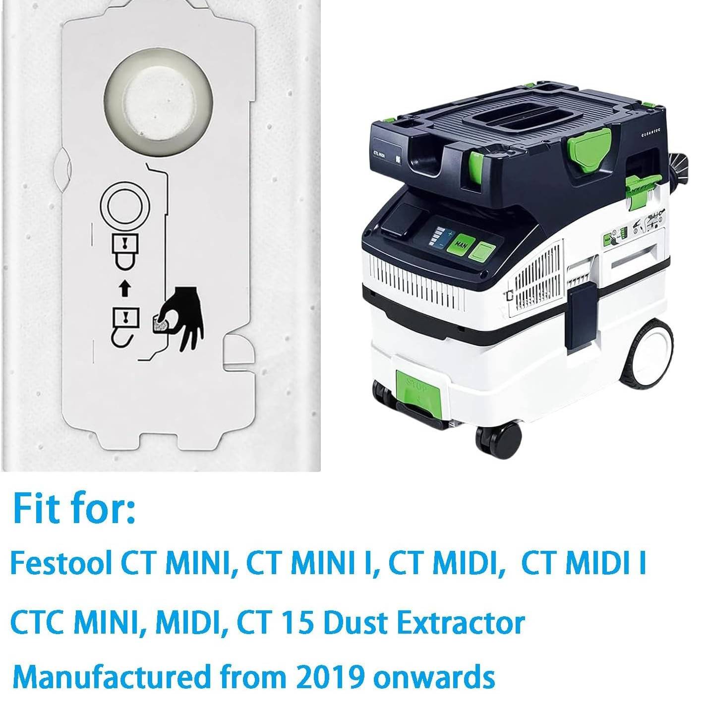 Festool Staubsaugerbeutel (10er-Pack) kompatibel mit CT MINI / CT MIDI / CT 15