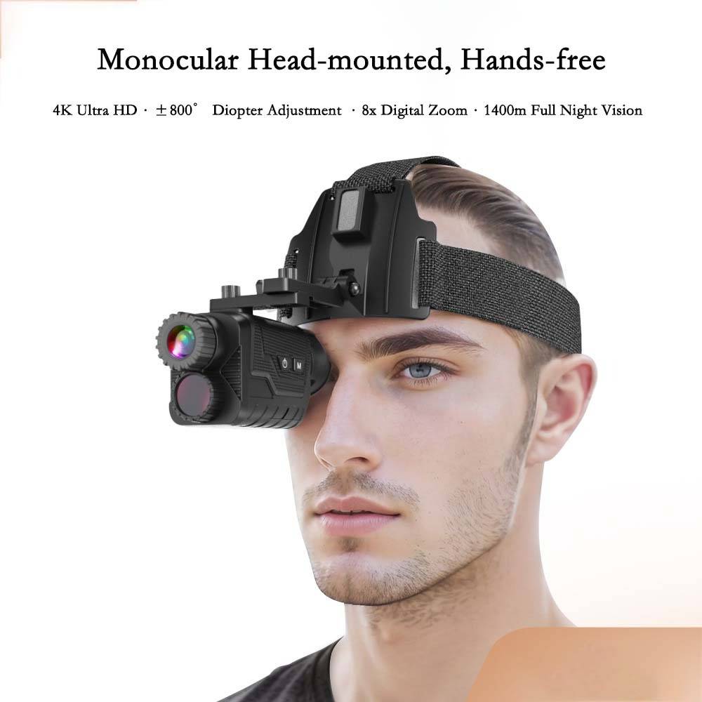 Kopfmontiertes Mini-Nachtsicht-Monokular: 4K-Aufnahme, Infrarot und einstellbare Dioptrien