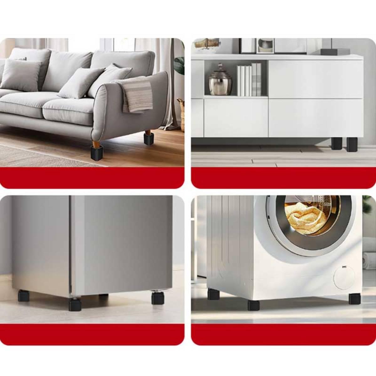 Schwarze quadratische Möbelerhöher - 5 cm Höhe - 4er-Set [80x80x50mm] - Stapelbare Bett-, Sofa- und Tischbeinerhöhungen