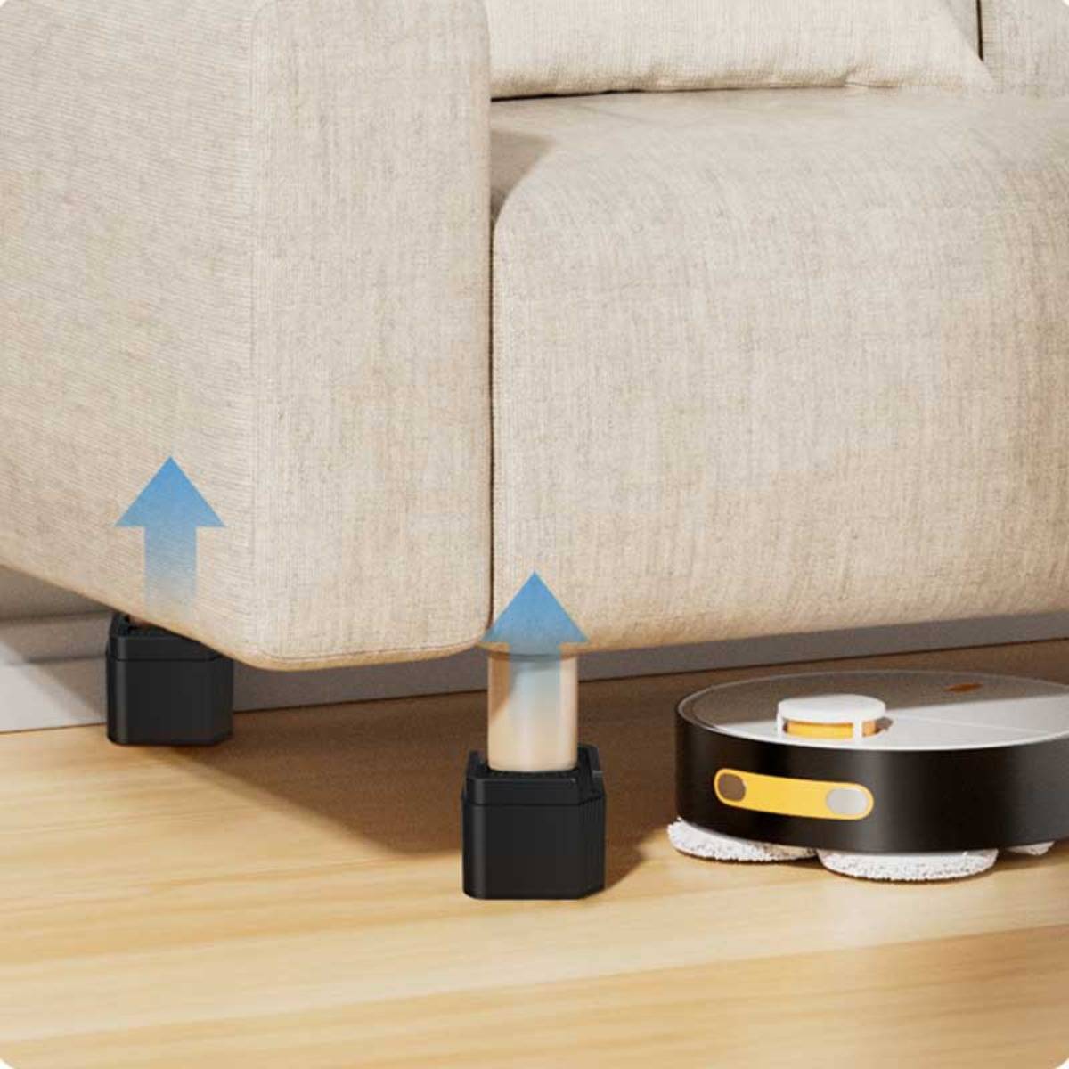 Schwarze quadratische Möbelerhöher - 5 cm Höhe - 4er-Set [80x80x50mm] - Stapelbare Bett-, Sofa- und Tischbeinerhöhungen