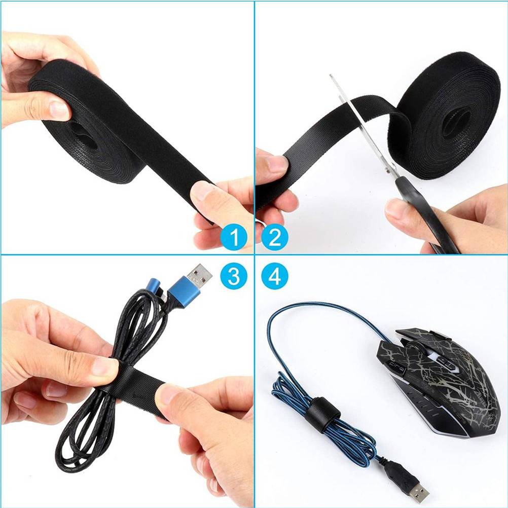 Doppelseitiges Klettband / Kabelband 10 m/2 cm Schwarz