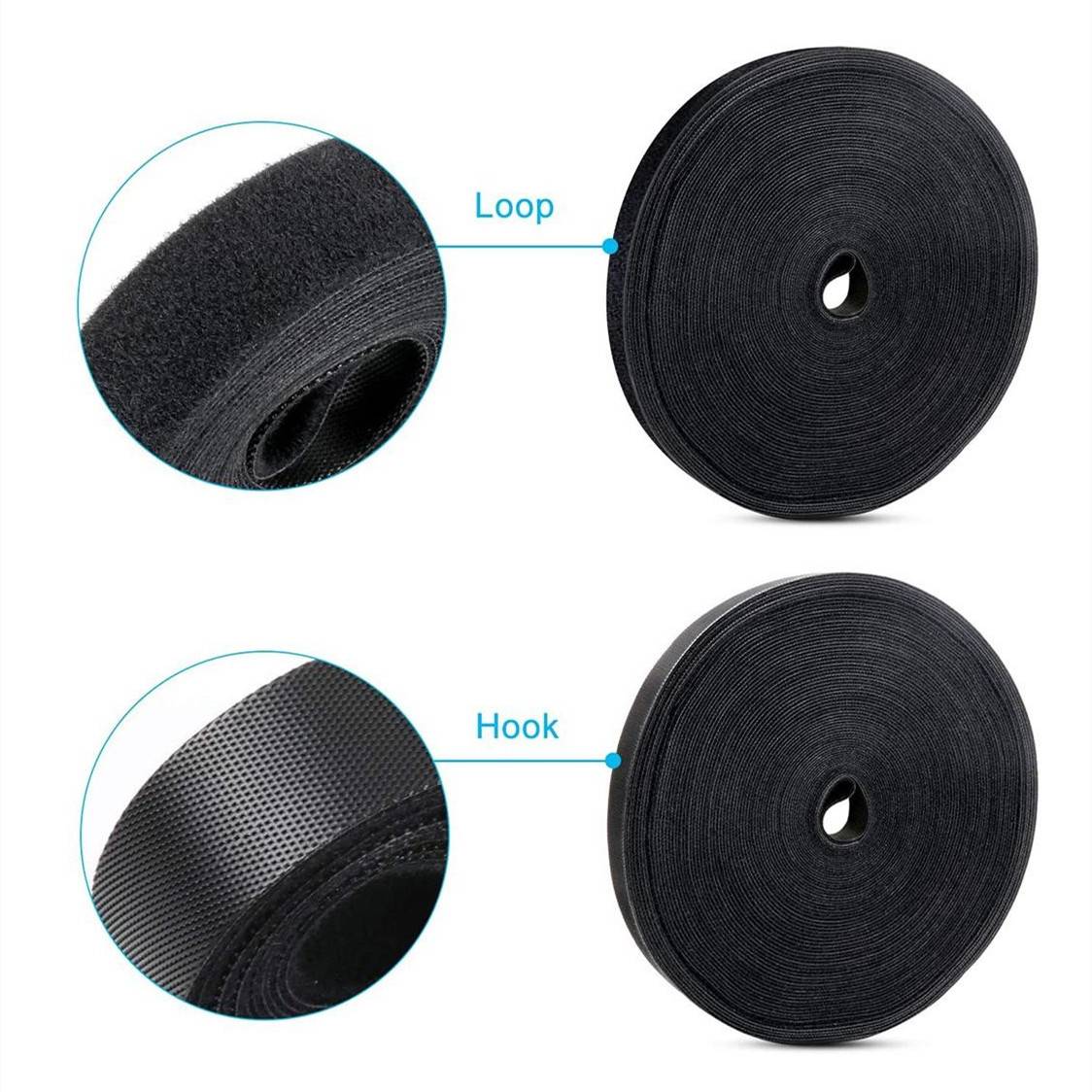 Doppelseitiges Klettband / Kabelband 10 m/2 cm Schwarz