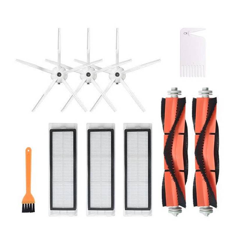 Ersatzteile Zubehör für Mi Roborock S6/ S5/ E2/ E35 Saugroboter, 10 Teile, 3 × 5-armiger Seitenbesen, 3 × Filter, 2 × Walzenbürste, 1 × gelber