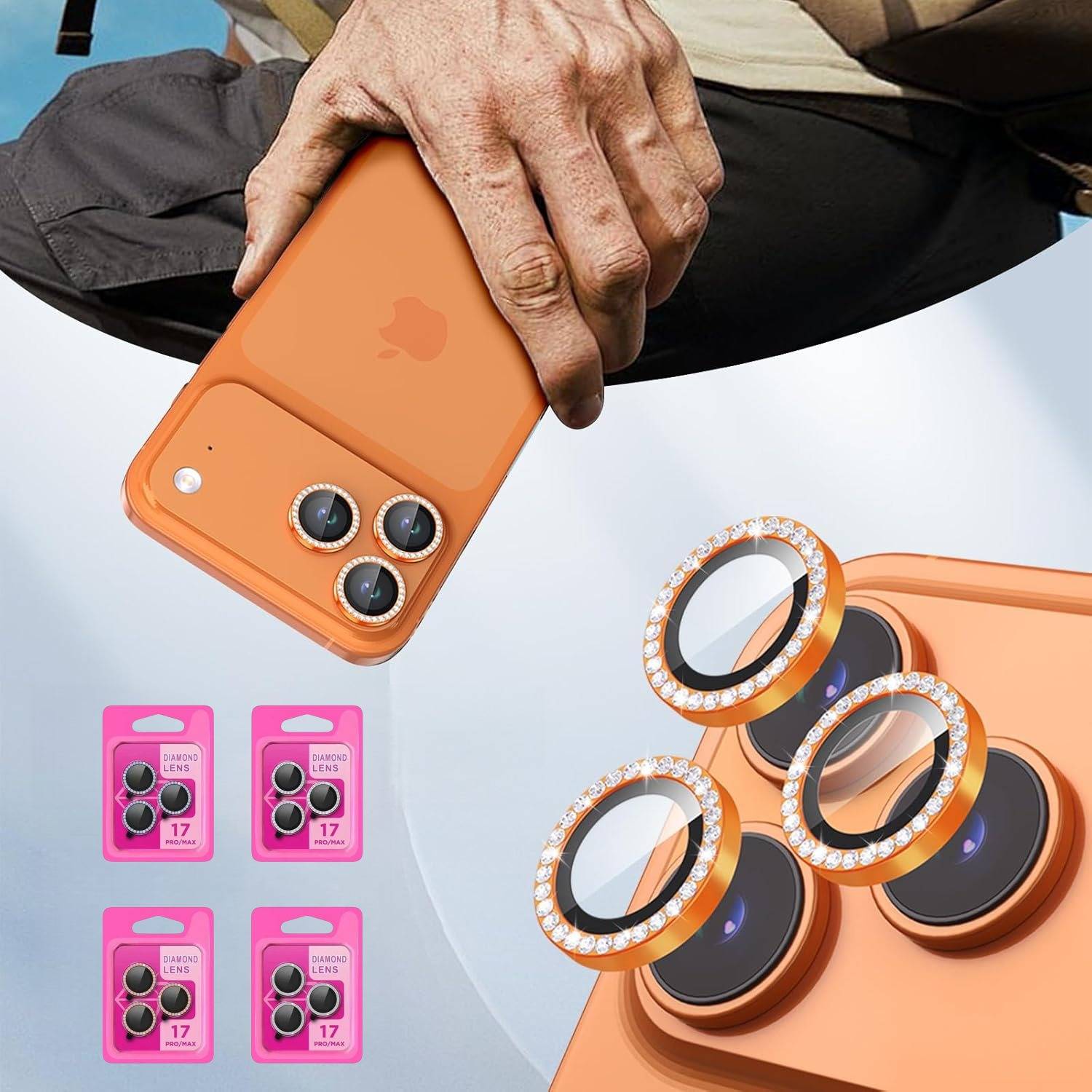 Bling Diamond Kameraobjektivschutz kompatibel mit iPhone 17 Pro/17 Pro Max – Silberner Strass-Objektivabdeckung aus gehärtetem Glas