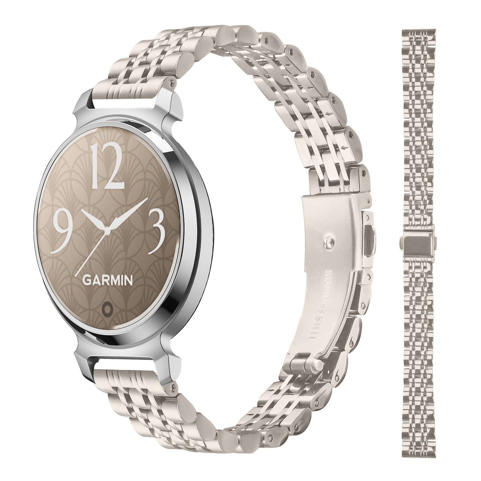 Elegantes Edelstahl-Uhrenarmband mit sieben Perlen, kompatibel mit Garmin Lily 2 Gold