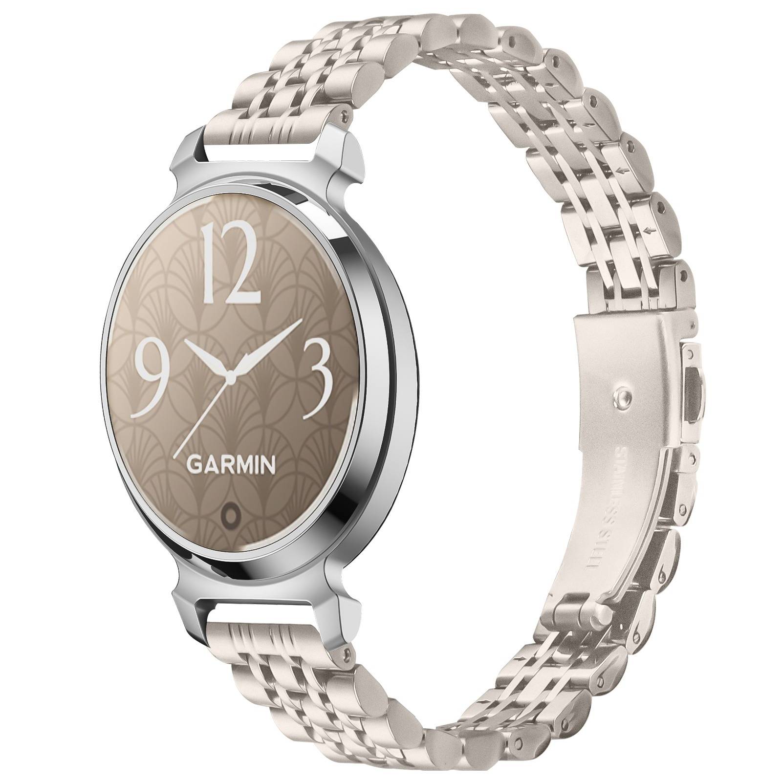Elegantes Edelstahl-Uhrenarmband mit sieben Perlen, kompatibel mit Garmin Lily 2 Gold