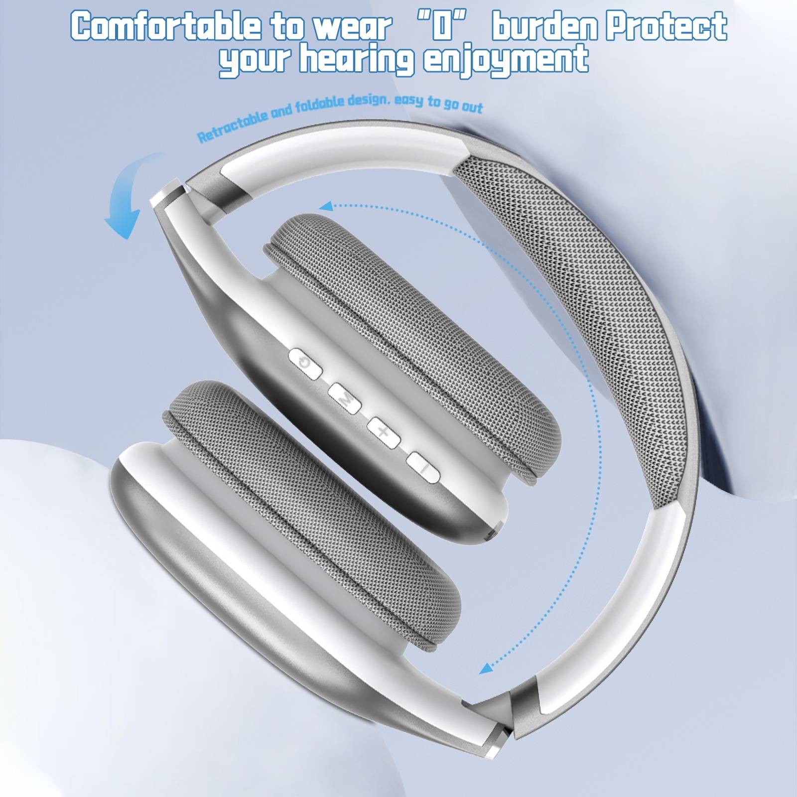 Kabellose Over-Ear Bluetooth 5.4 Kopfhörer - Stereo Sound, Lange Akkulaufzeit, Geräuschunterdrückung Silver