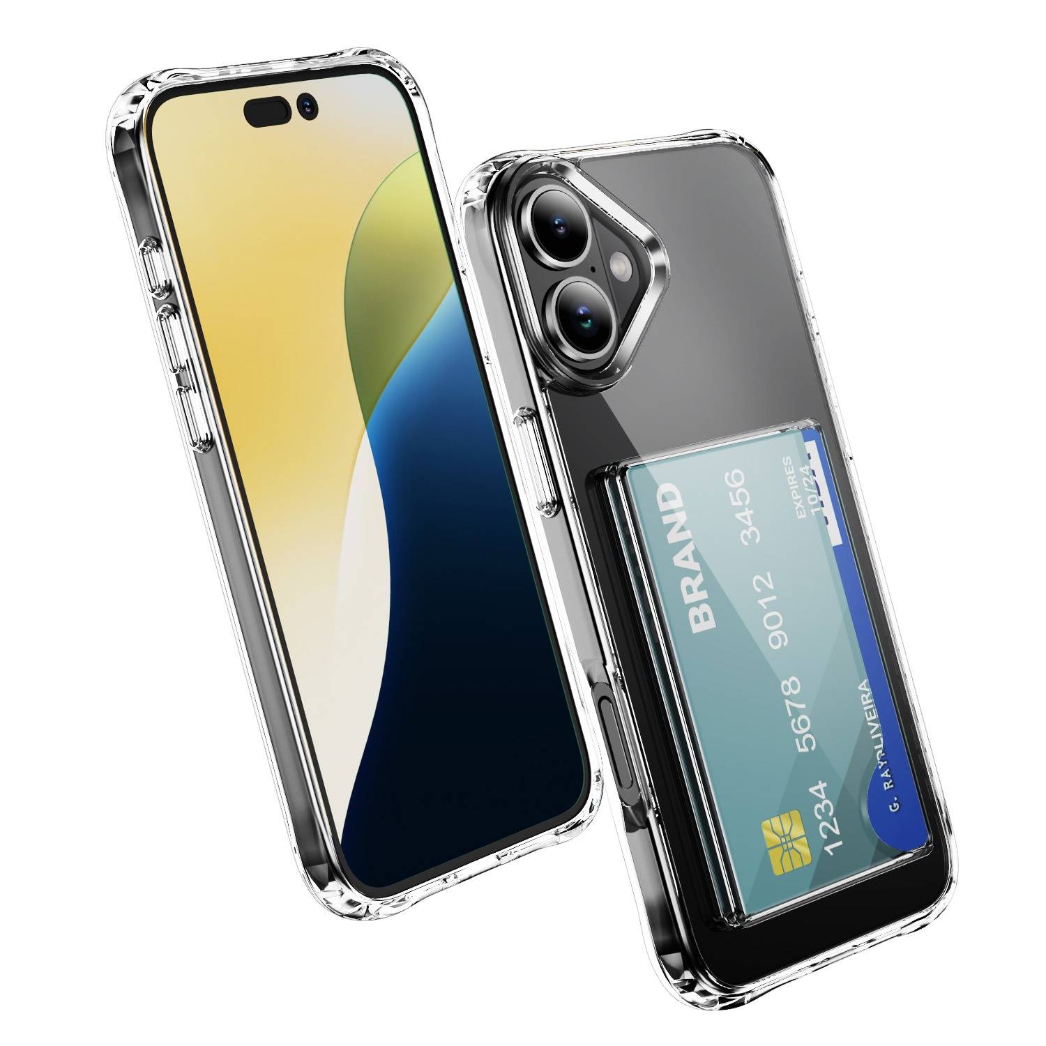 Transparente Acryl-Handyhülle mit seitlichem Kartenfach und Stoßschutz, kompatibel mit iPhone 17