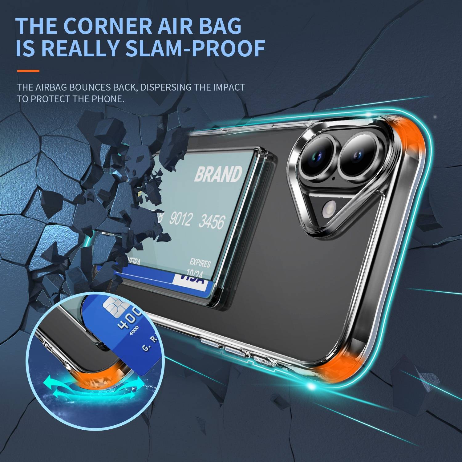 Transparente Acryl-Handyhülle mit seitlichem Kartenfach und Stoßschutz, kompatibel mit iPhone 17