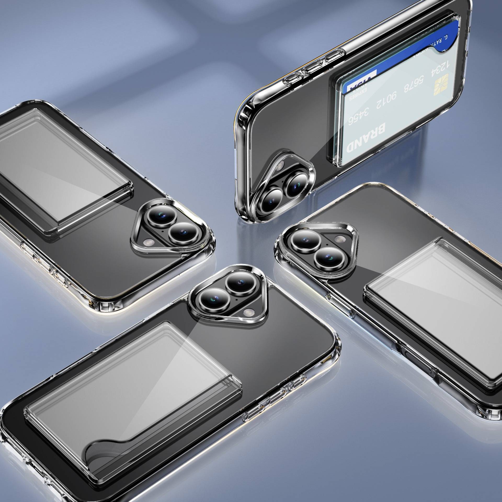 Transparente Acryl-Handyhülle mit seitlichem Kartenfach und Stoßschutz, kompatibel mit iPhone 17