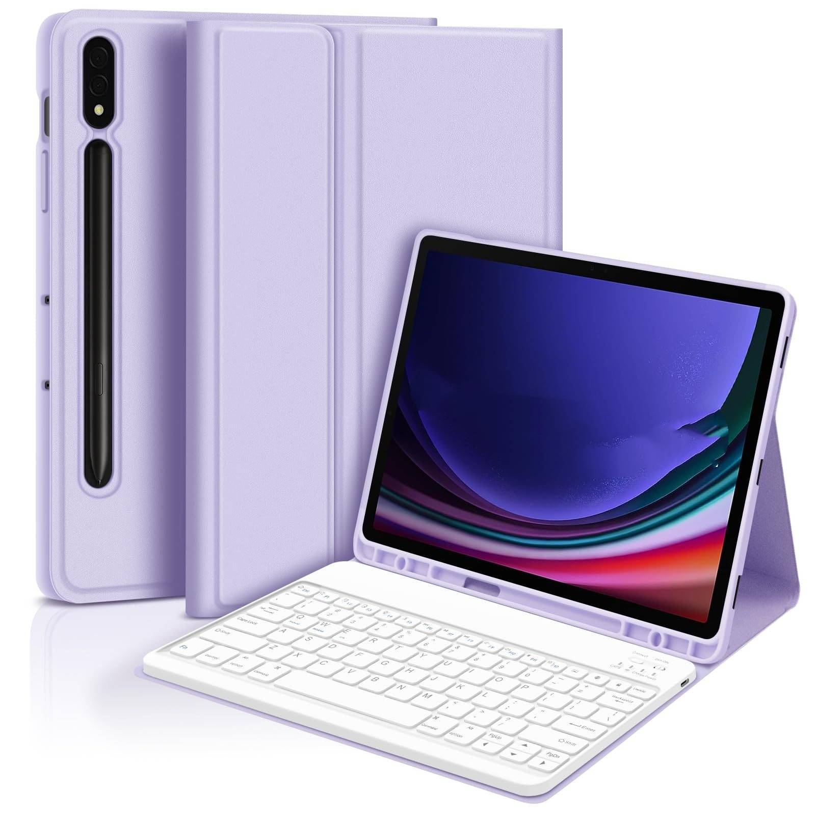 Lila Bluetooth-Tastaturhülle mit Tastatur kompatibel mit Samsung Galaxy Tab S7 FE 5G 12,4 Zoll