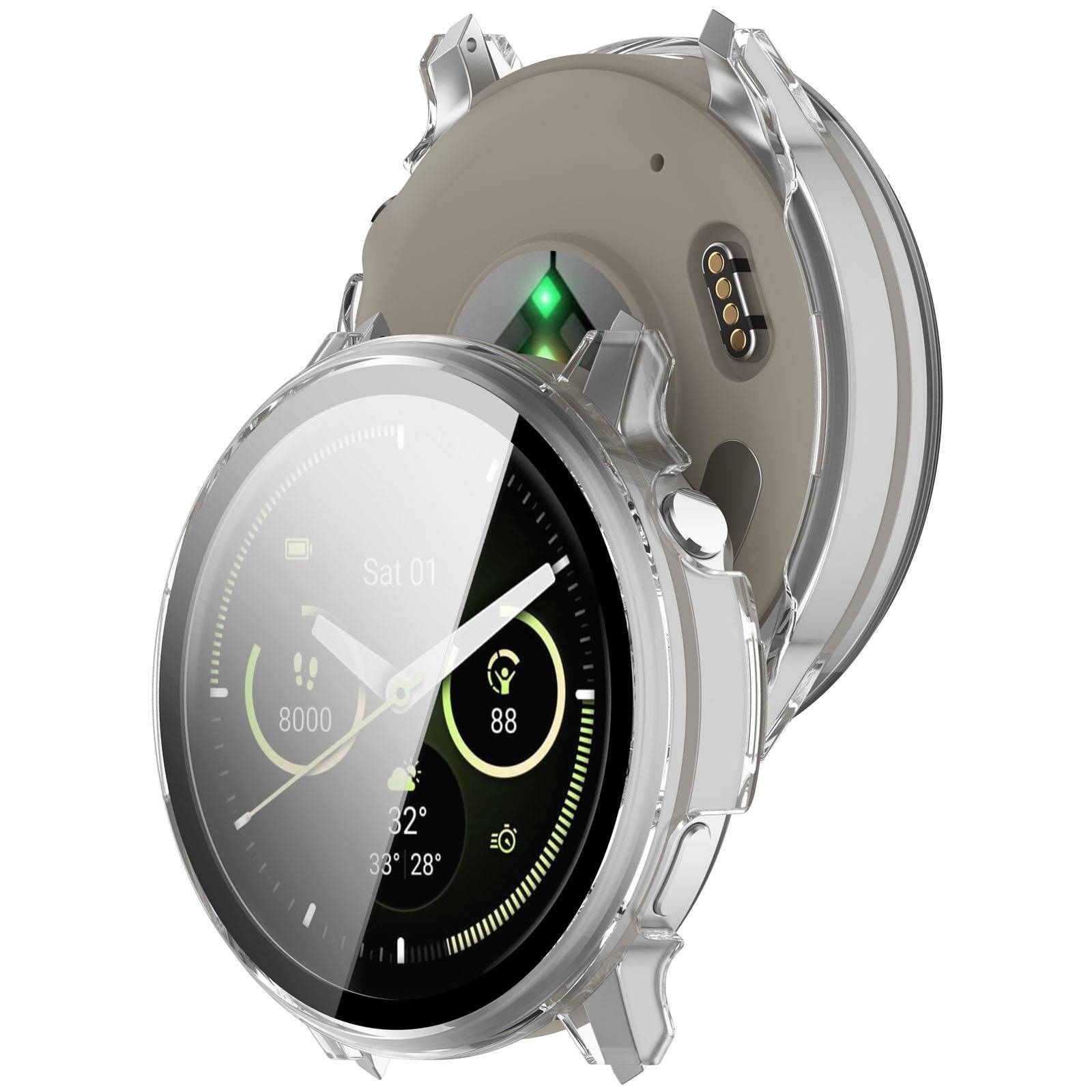 Klare PC-Hülle mit Displayschutzfolie aus gehärtetem Glas, kompatibel mit Garmin Venu 4 (45mm)