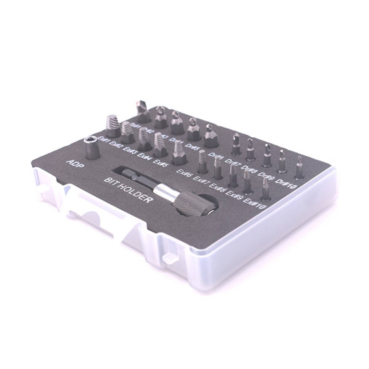 22-teiliges Schraubenausdreher-Set mit gerändeltem Schaft – Hochgeschwindigkeitsstahl, silberfarben