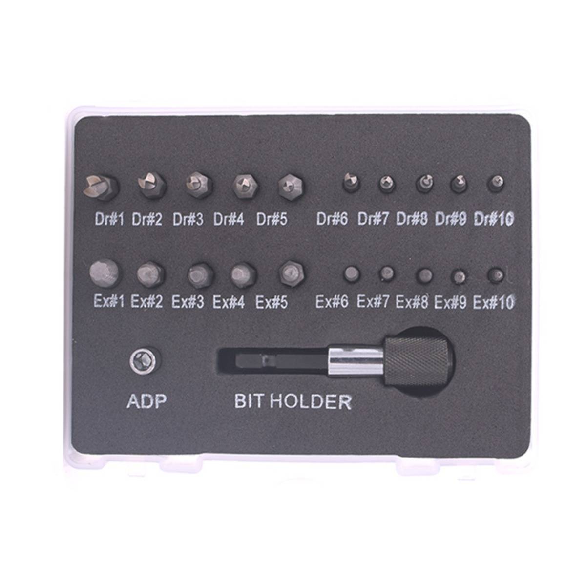 22-teiliges Schraubenausdreher-Set mit gerändeltem Schaft – Hochgeschwindigkeitsstahl, silberfarben