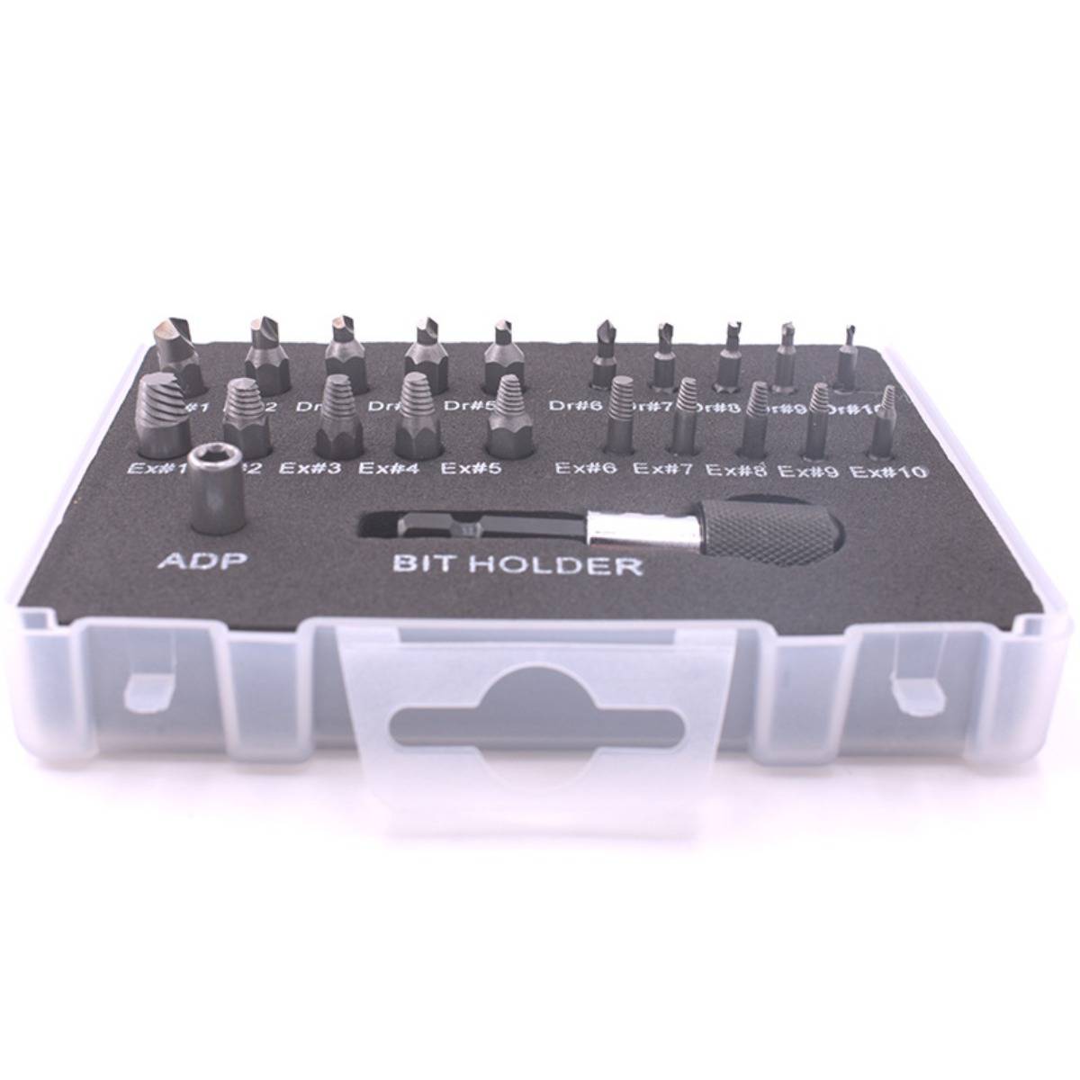 22-teiliges Schraubenausdreher-Set mit gerändeltem Schaft – Hochgeschwindigkeitsstahl, silberfarben