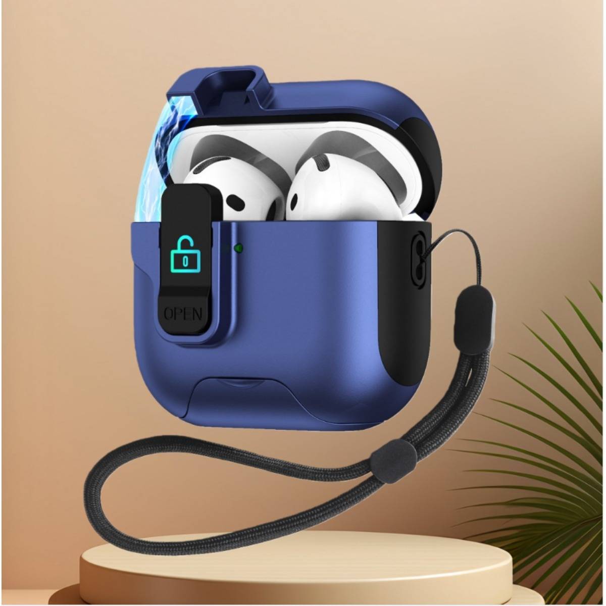 Tiefblaue TPU-Schutzhülle kompatibel mit AirPods 4 mit Ständerfunktion