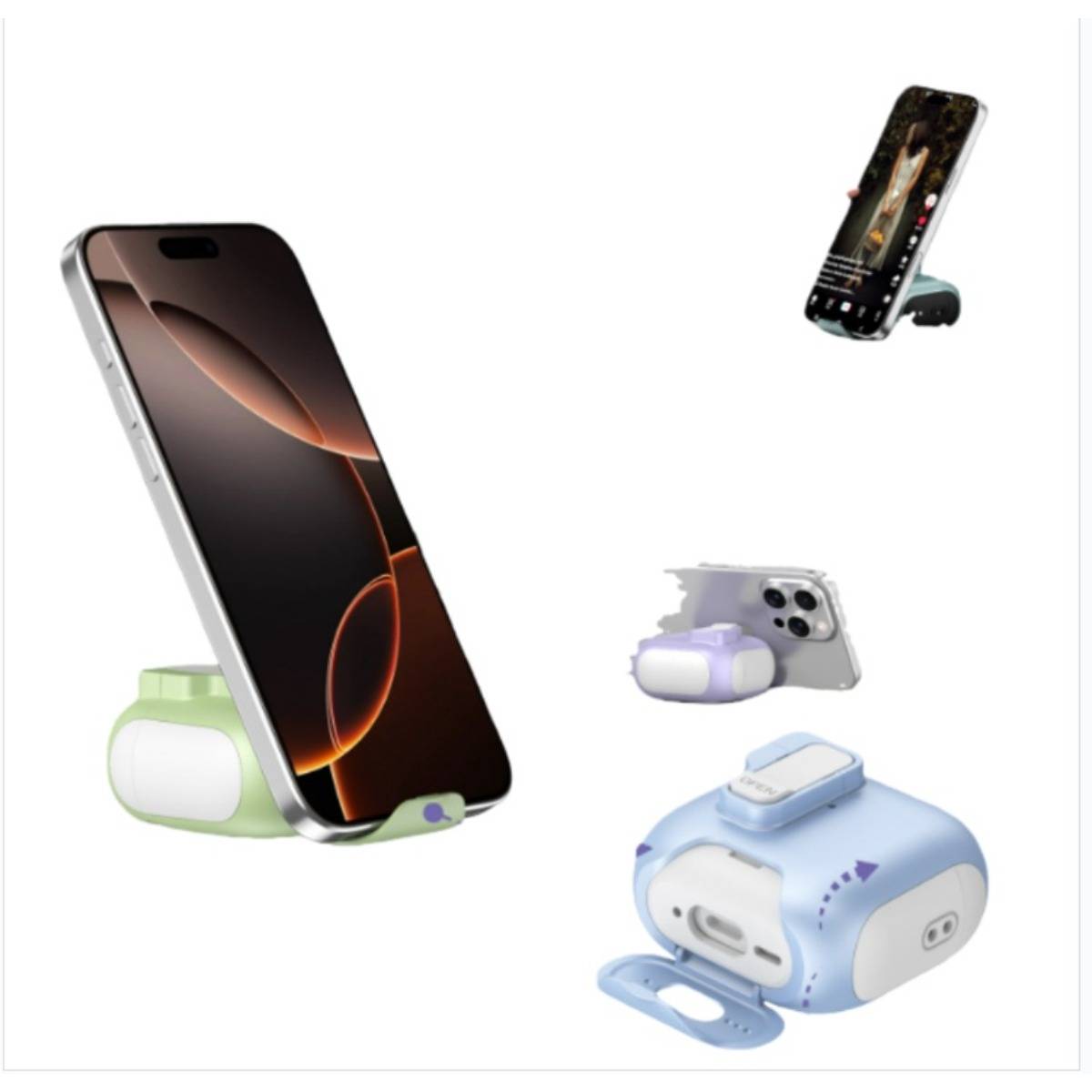 Tiefblaue TPU-Schutzhülle kompatibel mit AirPods 4 mit Ständerfunktion