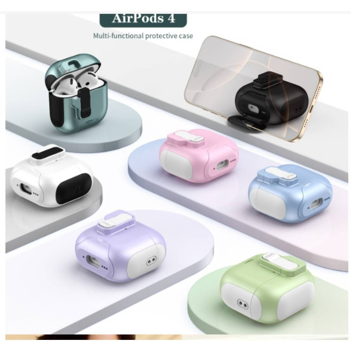 Tiefblaue TPU-Schutzhülle kompatibel mit AirPods 4 mit Ständerfunktion