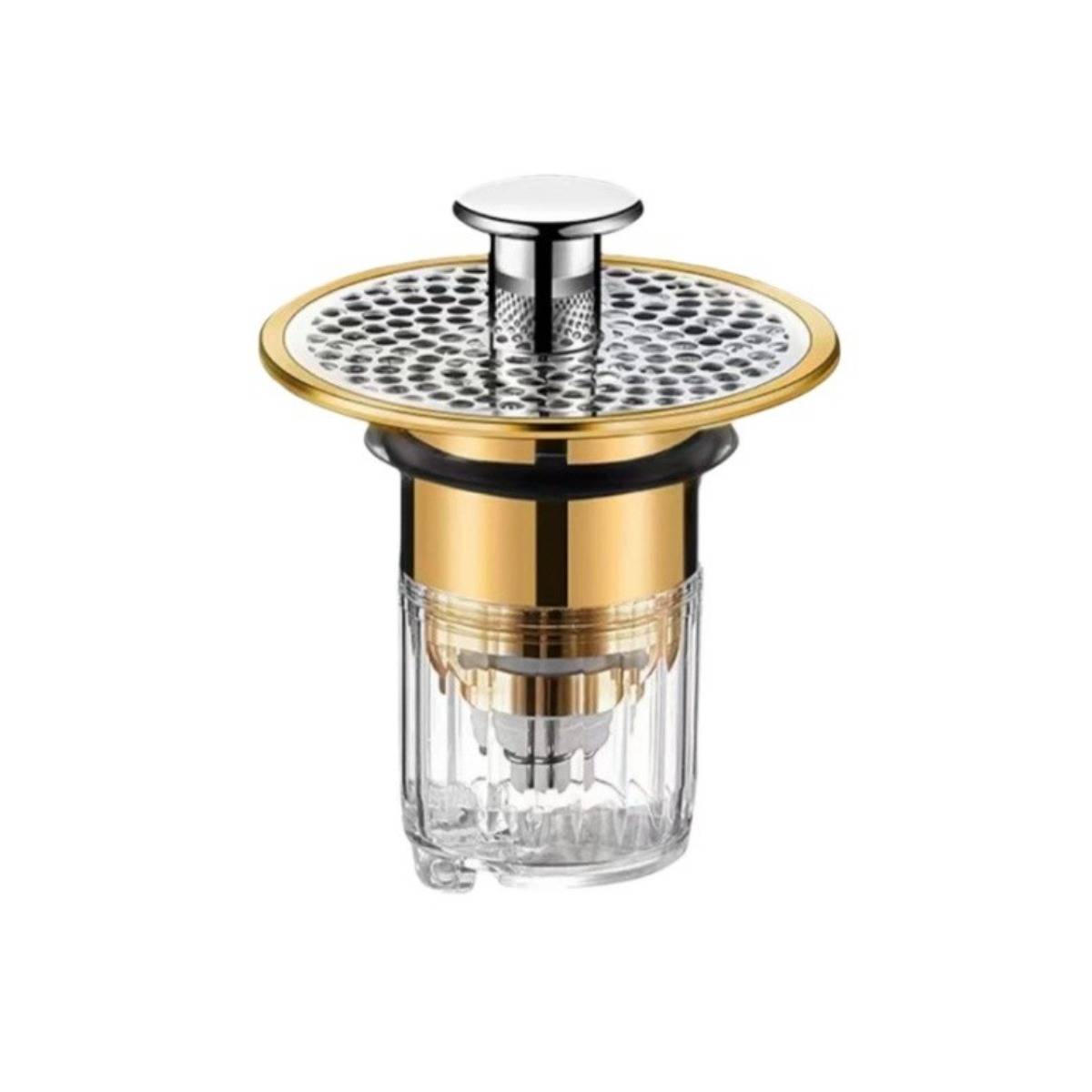 Universeller Pop-Up-Waschbeckenstöpsel mit Anti-Verstopfungsfilter silver+gold