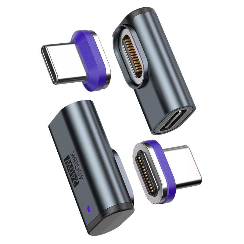 24Pin L-förmiger 8K/40Gbps 240W Typ-C Magnetadapter mit zusätzlichem magnetischem Typ-C-Anschluss