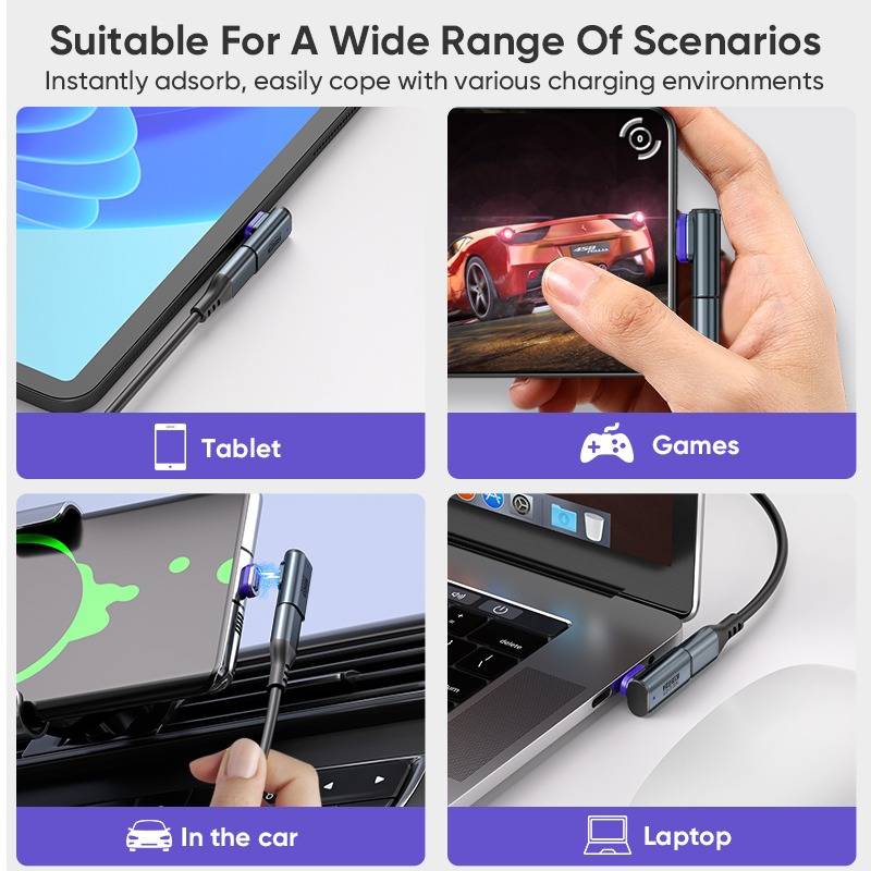 24Pin L-förmiger 8K/40Gbps 240W Typ-C Magnetadapter mit zusätzlichem magnetischem Typ-C-Anschluss