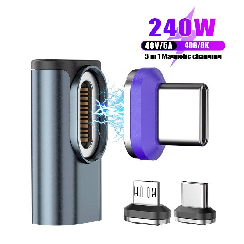 24Pin L-förmiger 8K/40Gbps 240W Typ-C Magnetadapter mit zusätzlichem magnetischem Typ-C-Anschluss