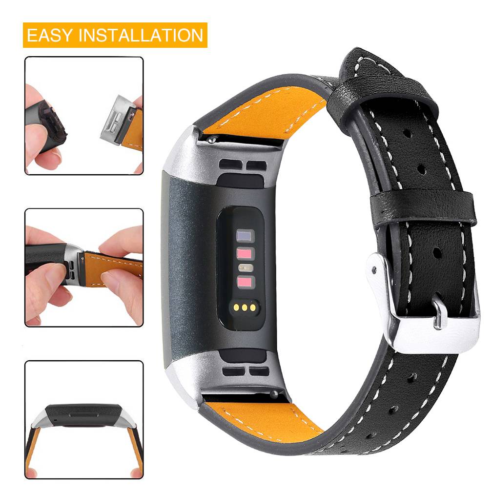 Fitbit Charge 3/4 Armband Leder Schwarz