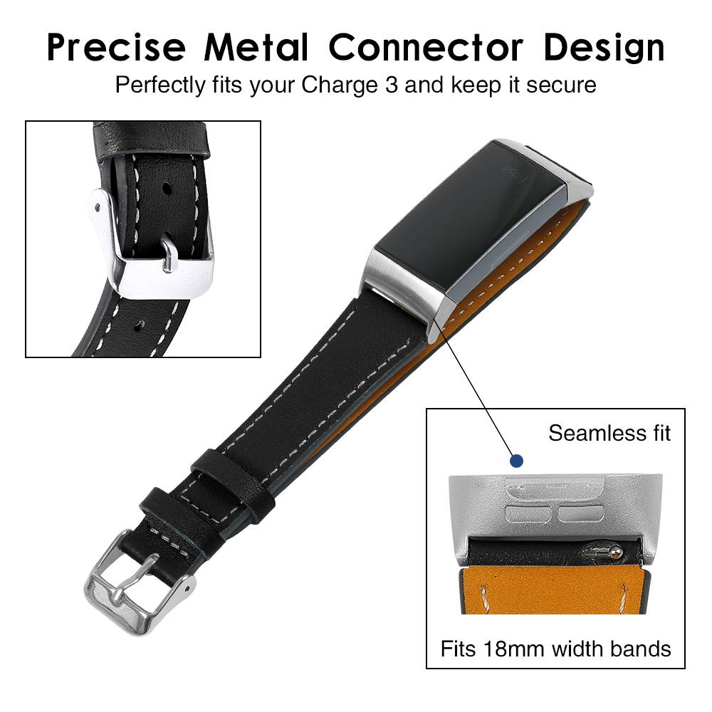 Fitbit Charge 3/4 Armband Leder Schwarz