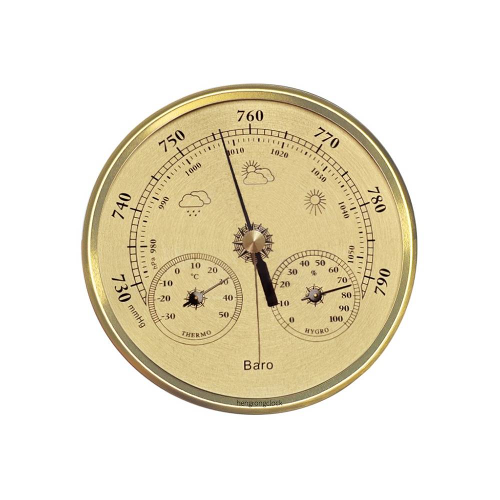 130mm Analoges Barometer mit Thermometer und Hygrometer - 3-in-1 Wetterstation Gold